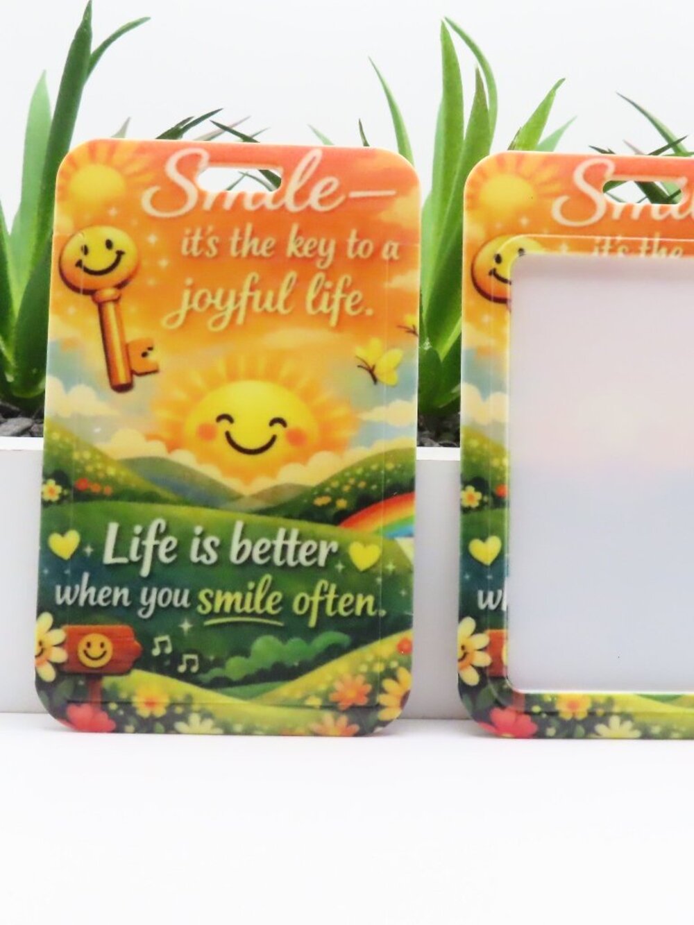 Smile- it's the key to a joyful life Badge Holder